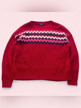 CHAPS Red Cable Knit Sweater Pink and Navy Details L